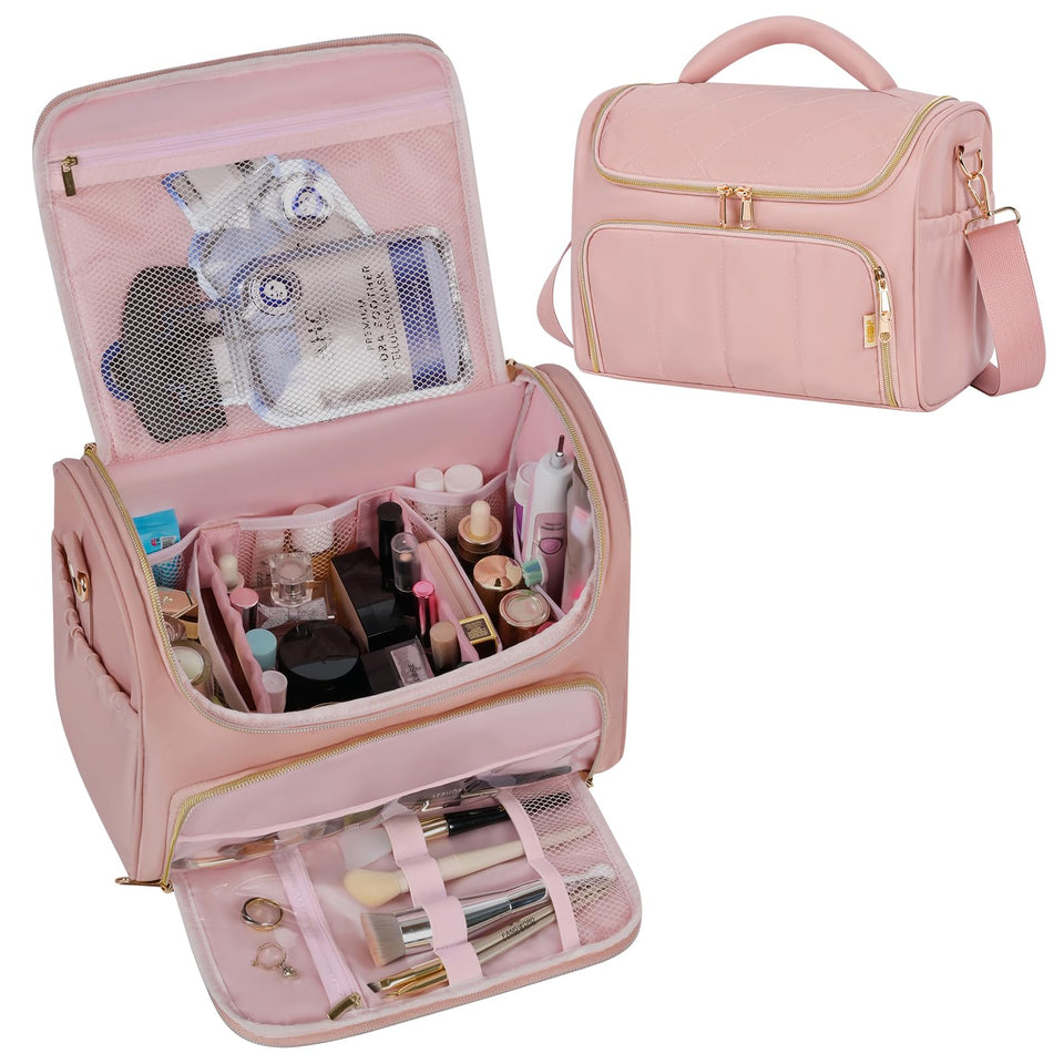 GR69N travel toiletry bag front view with organized compartments for cosmetics and toiletries
