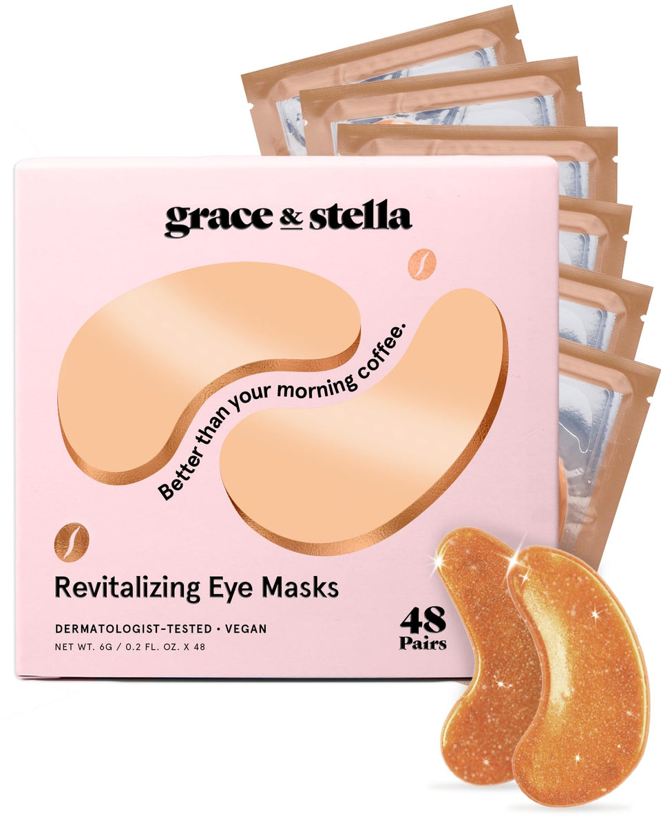 Grace & Stella caffeine under-eye patches packaging, ideal for gifting and quick refresh.