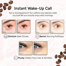 Grace & Stella caffeine under-eye patches placed under the eye to target tired eyes.
