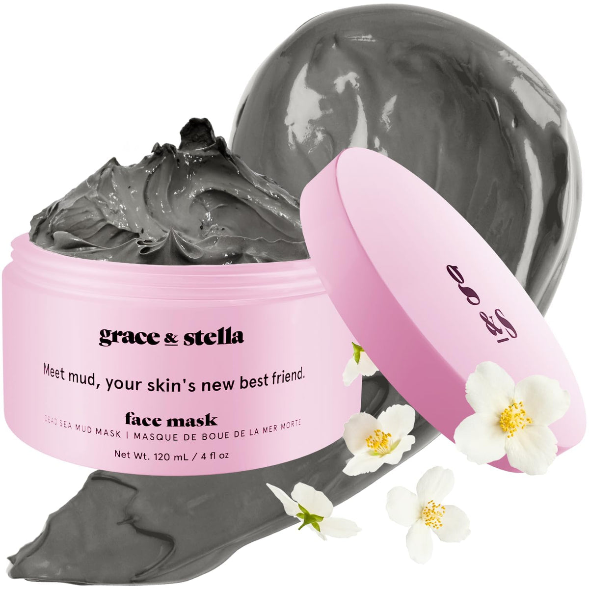 Grace & Stella Dead Sea Mud Mask jar highlights detox clay for clearer pores