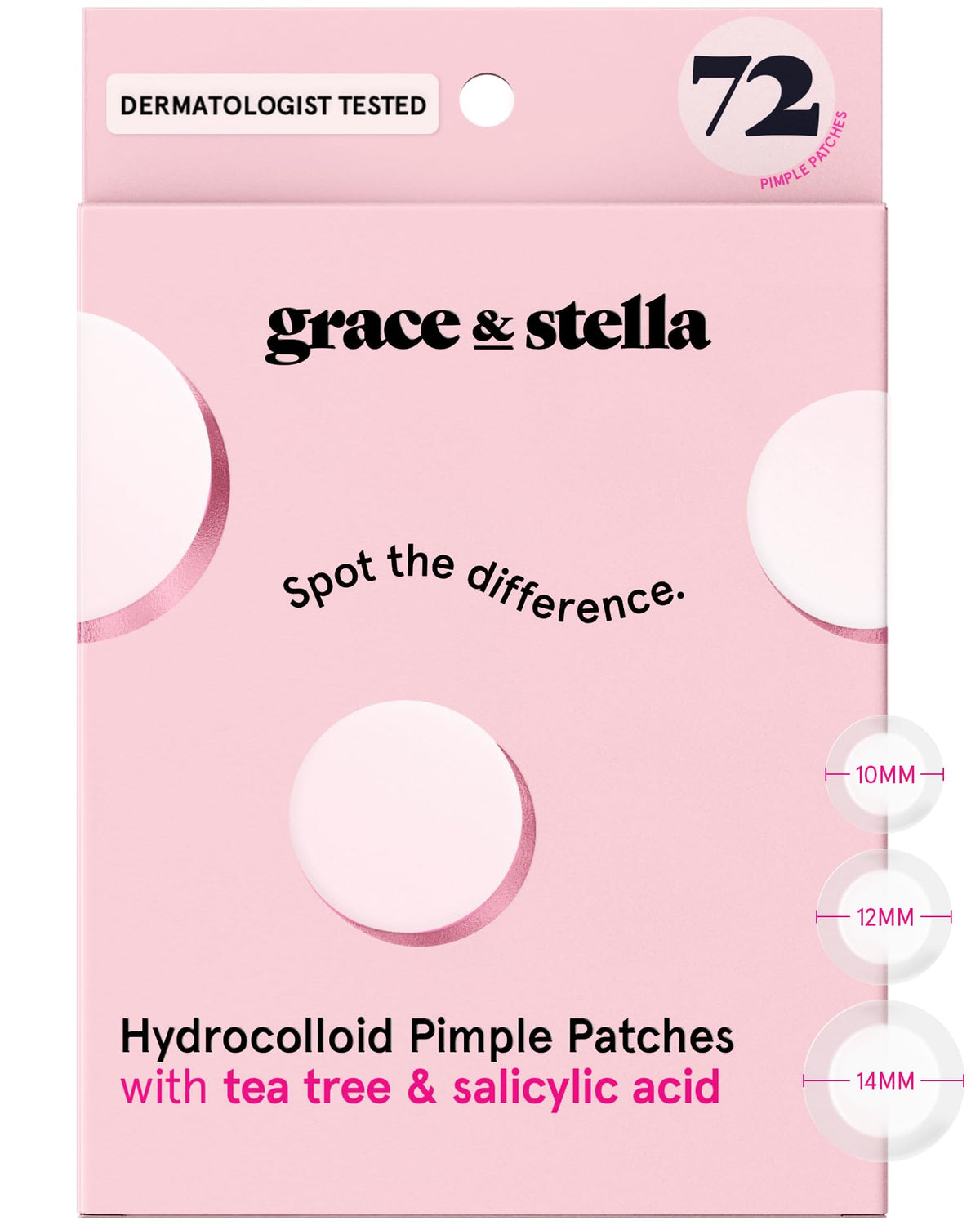 Grace & Stella pimple patches packaging close up showing product design and value