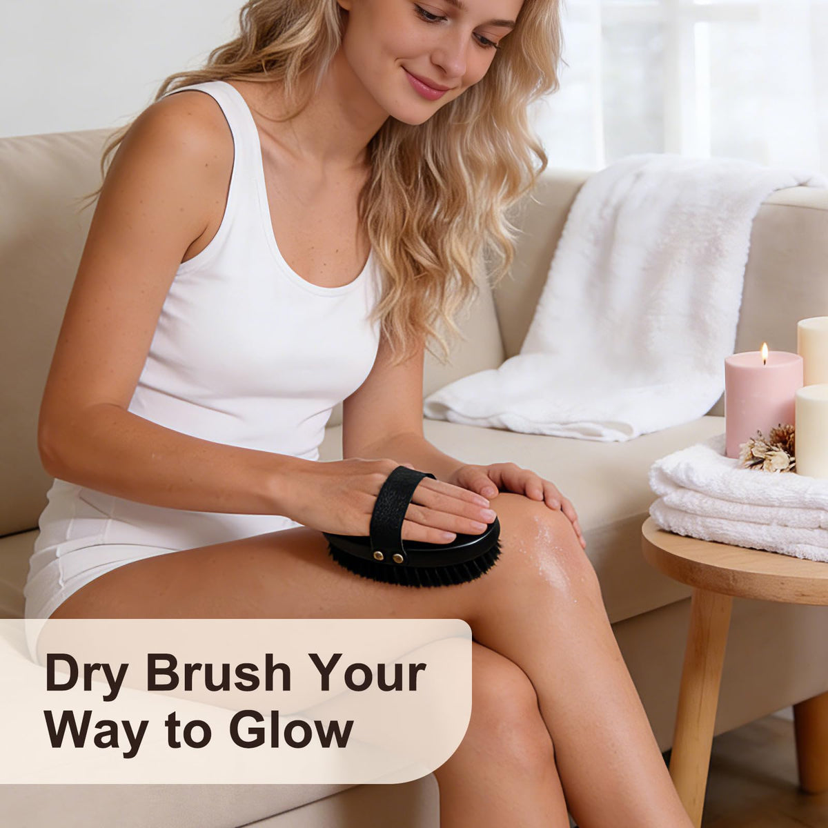 Gracekey in-use on arm demonstrates easy full-body brushing for gentle stimulation.