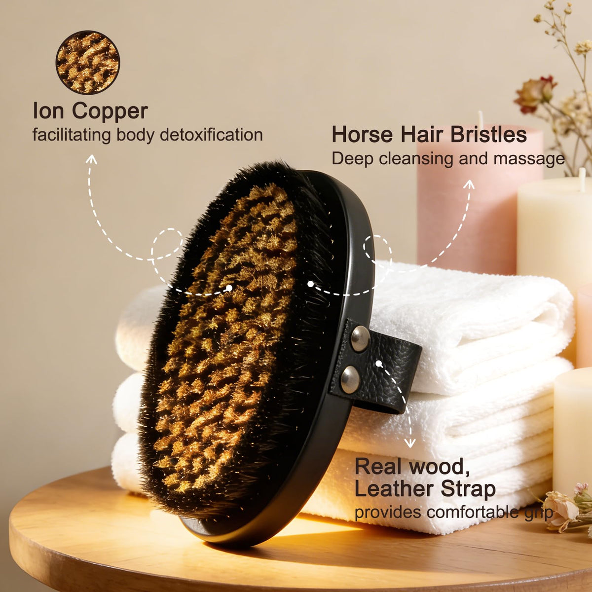 Gracekey solid beechwood handle offers ergonomic grip for comfortable brushing.