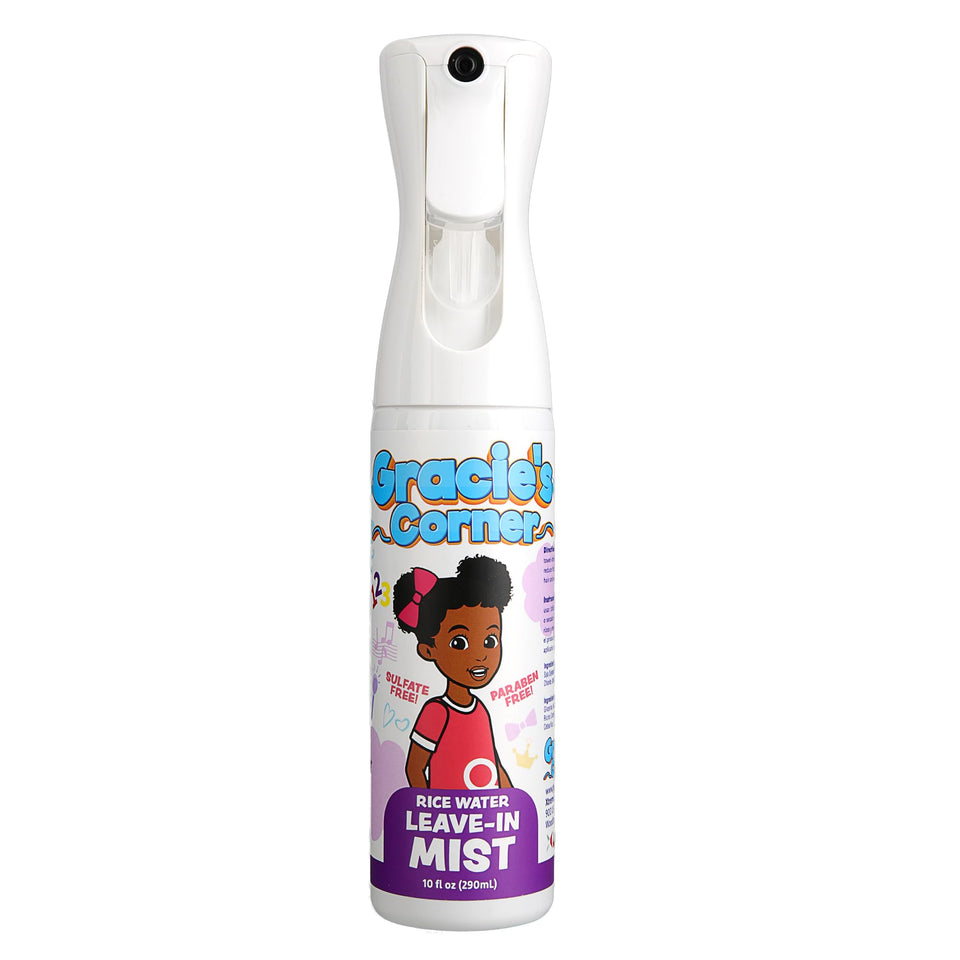 Gracie's Corner Rice Water Leave-In Mist bottle nourishes curls and combats frizz.