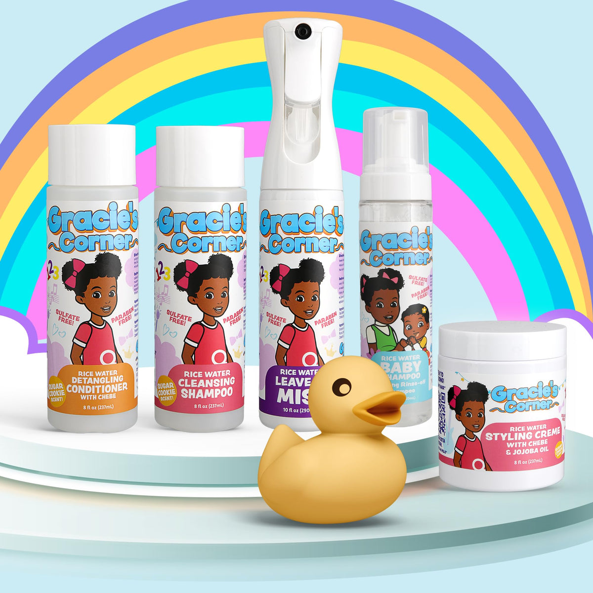 Gracie's Corner Rice Water Leave-In Mist on towel-dried hair adds smooth texture.