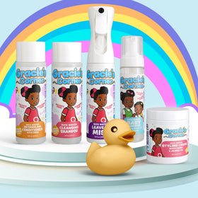 Gracie's Corner Rice Water Leave-In Mist on towel-dried hair adds smooth texture.