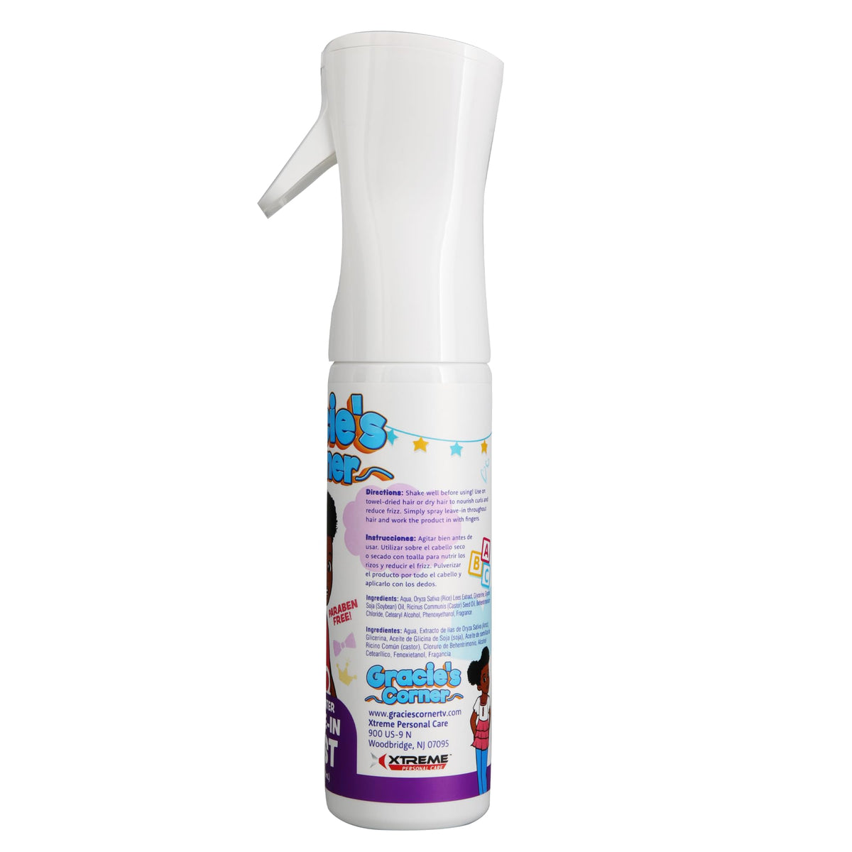 Gracie's Corner Rice Water Leave-In Mist spray evenly coats hair for quick styling.