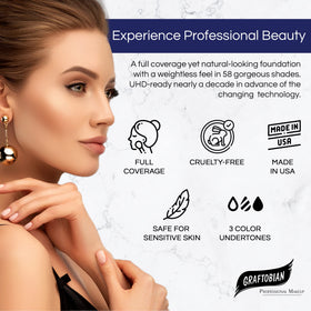 Graftobian fragrance-free formula suitable for sensitive skin in studio lighting.