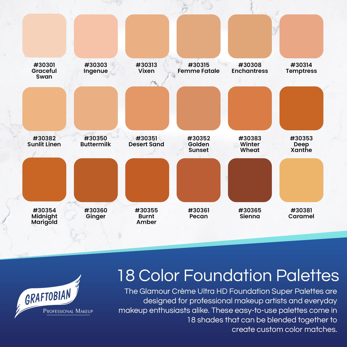 Graftobian HD Glamour Creme Warm Palette open reveals 18 shades for diverse skin tones