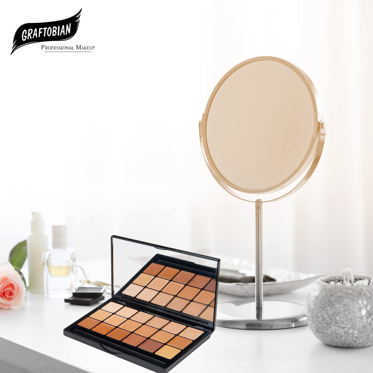 Graftobian HD Glamour Creme Warm Swatch Sheet shows 18 flattering undertones