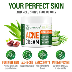 GRAMRIGHT Cream application on skin highlighting hydration and blemish care.