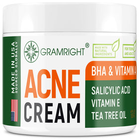 GRAMRIGHT Acne Face Cream bottle with tea tree oil for clearer skin.