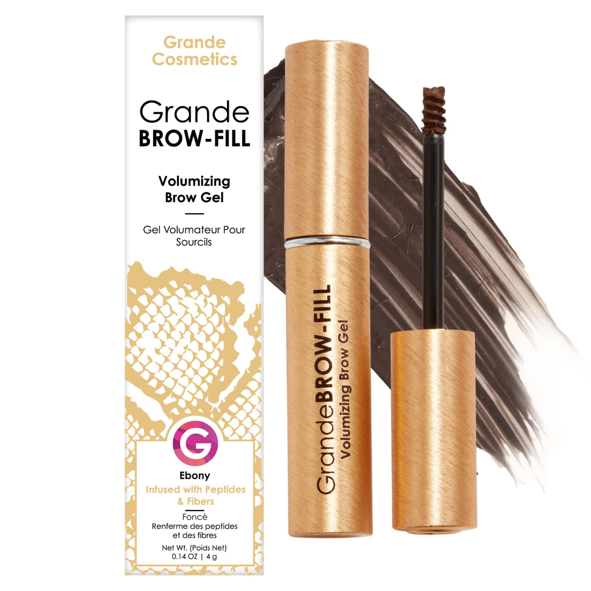 Grande Cosmetics GrandeBROW-FILL brow gel Ebony with fibers for fuller natural looking brows