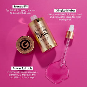 Close-up of GrandeHAIR serum application on the scalp.
