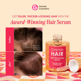 Dropper releasing GrandeHAIR Serum for precise scalp application.