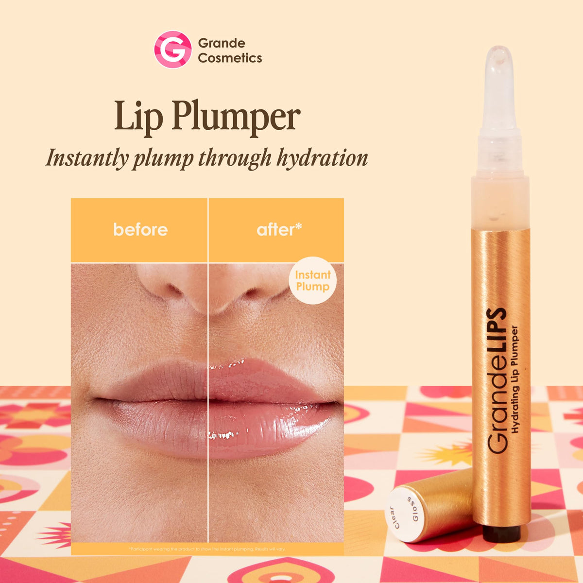 GrandeLIPS wand application demonstrates smooth, even gloss and hydration.
