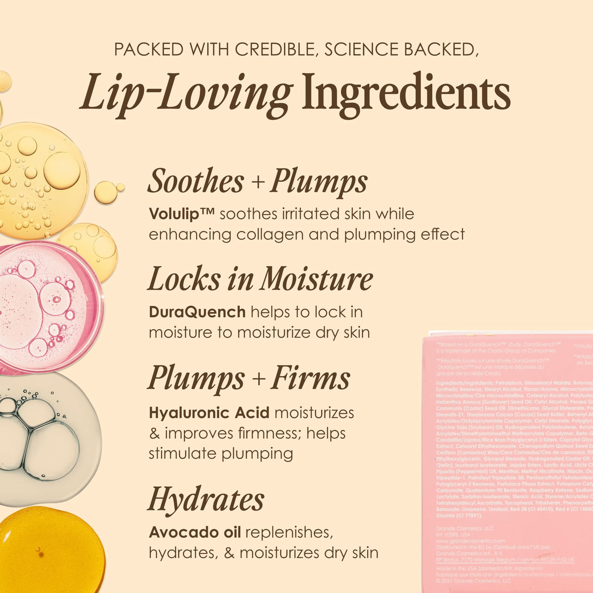 GrandePOUT moisture-lock lasting up to 72 hours on lips.