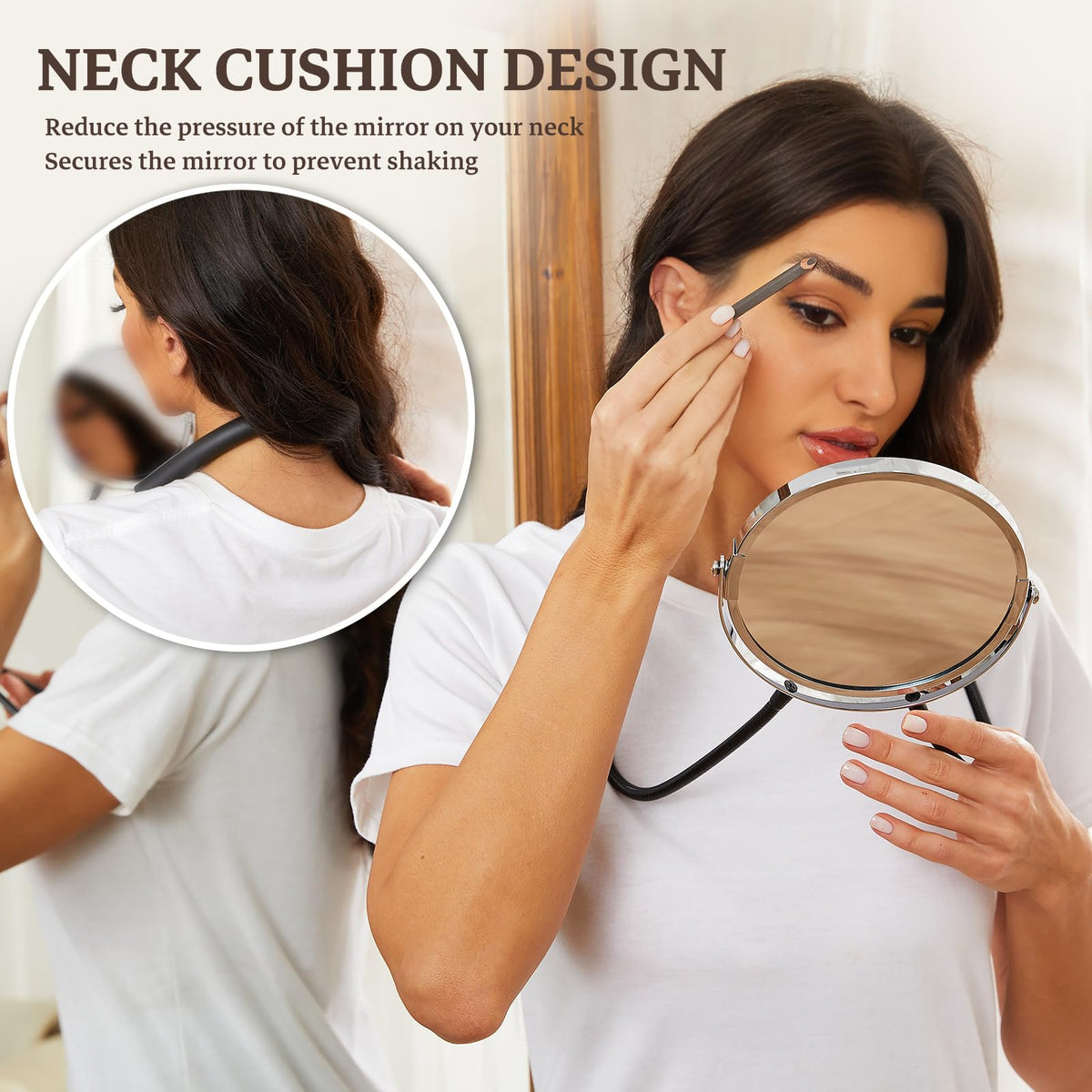 Grandeco mirror with 5X magnification for detailed makeup and tweezing.