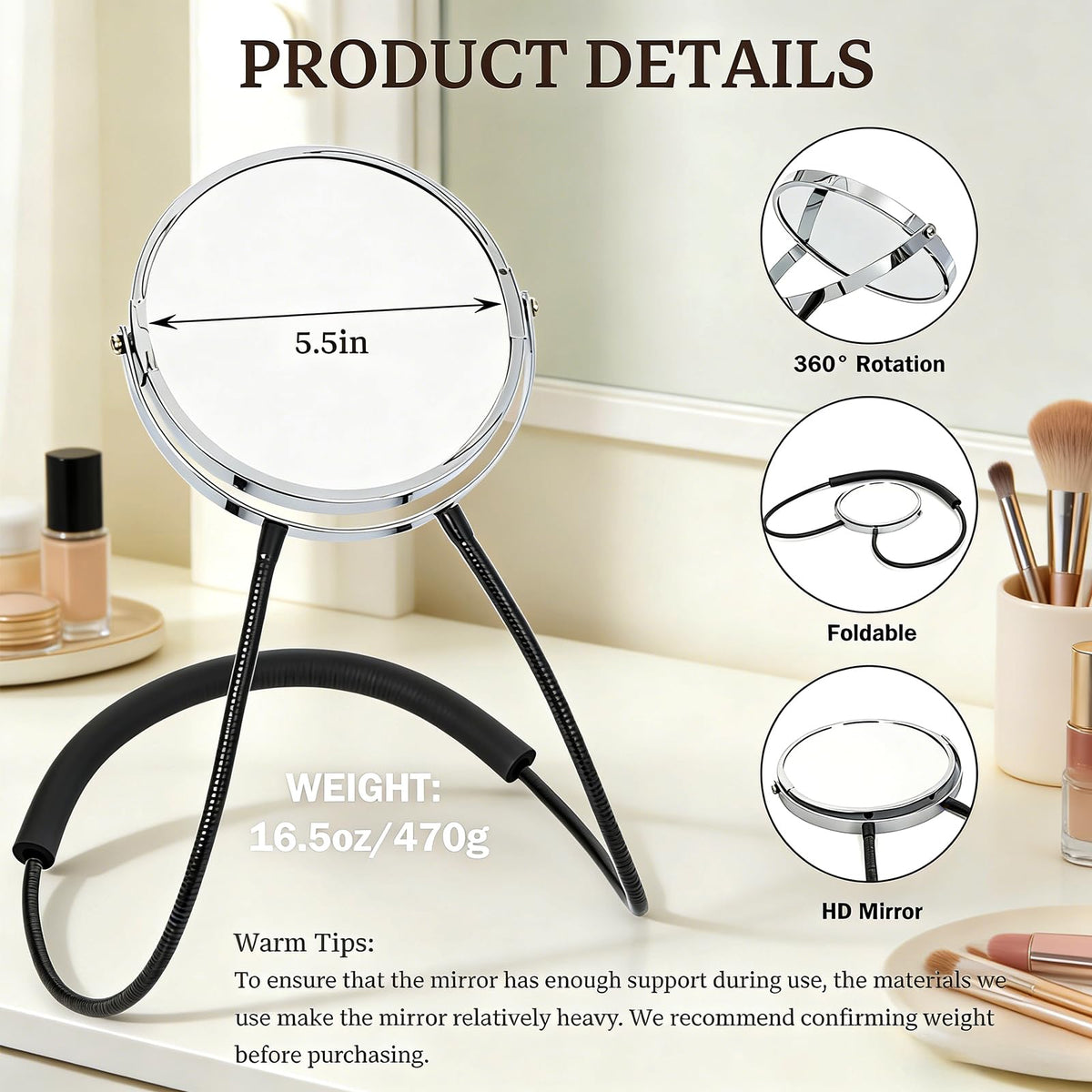 Grandeco neck-worn mirror arm offering flexible, hands-free positioning.