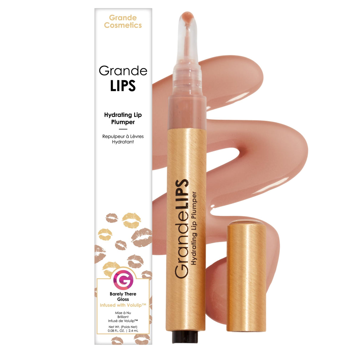 GrandeLIPS hydrating lip plumper being applied for fuller lips