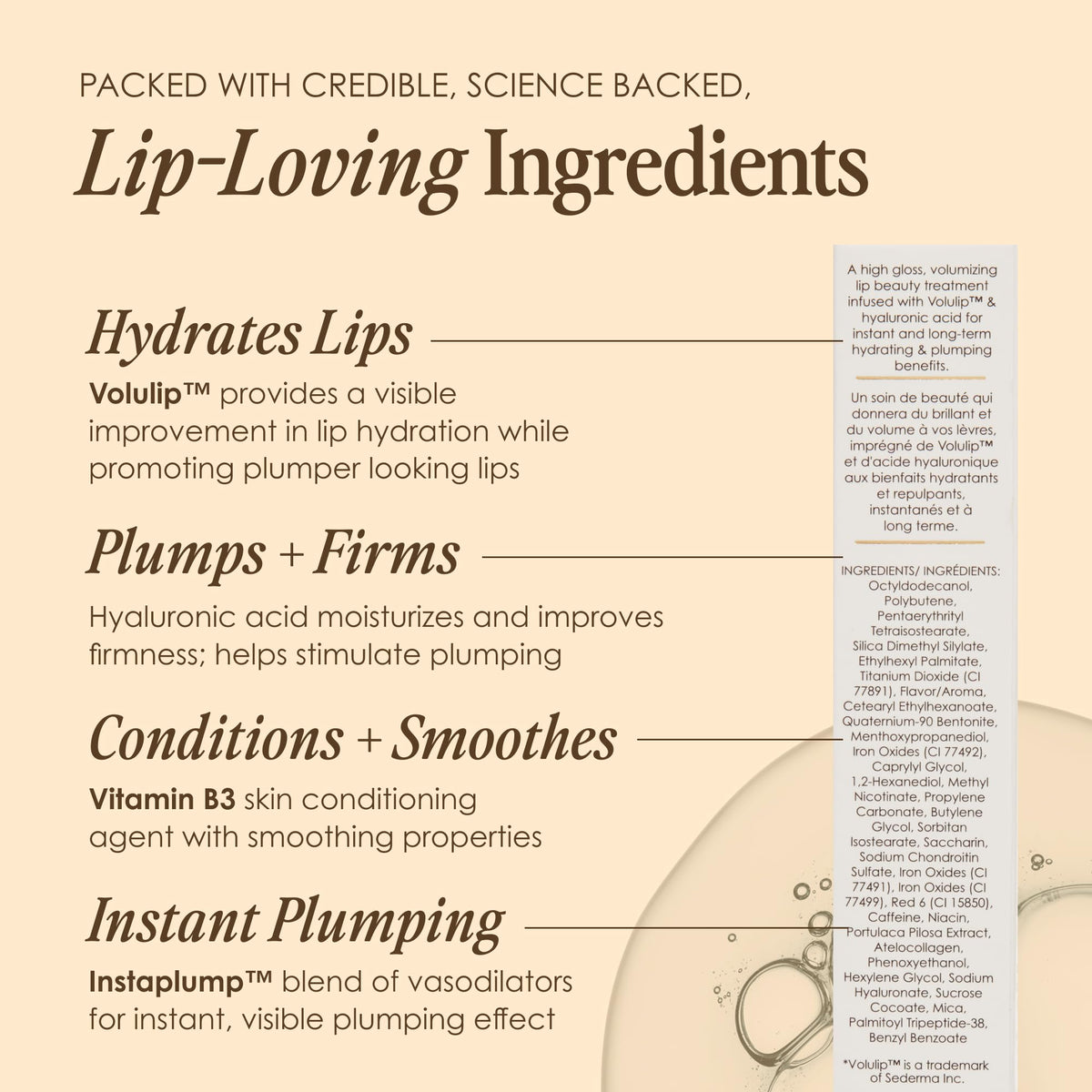 Soft, glossy lips after using GrandeLIPS with cushion applicator