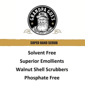 Grandpa Gus's Hand Scrub removes grime while protecting skin with emollients.