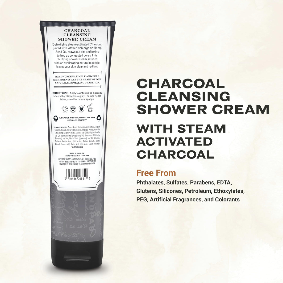 Grandpa Soap Charcoal Shower Cream foam lather ready for a refreshing start to the day.