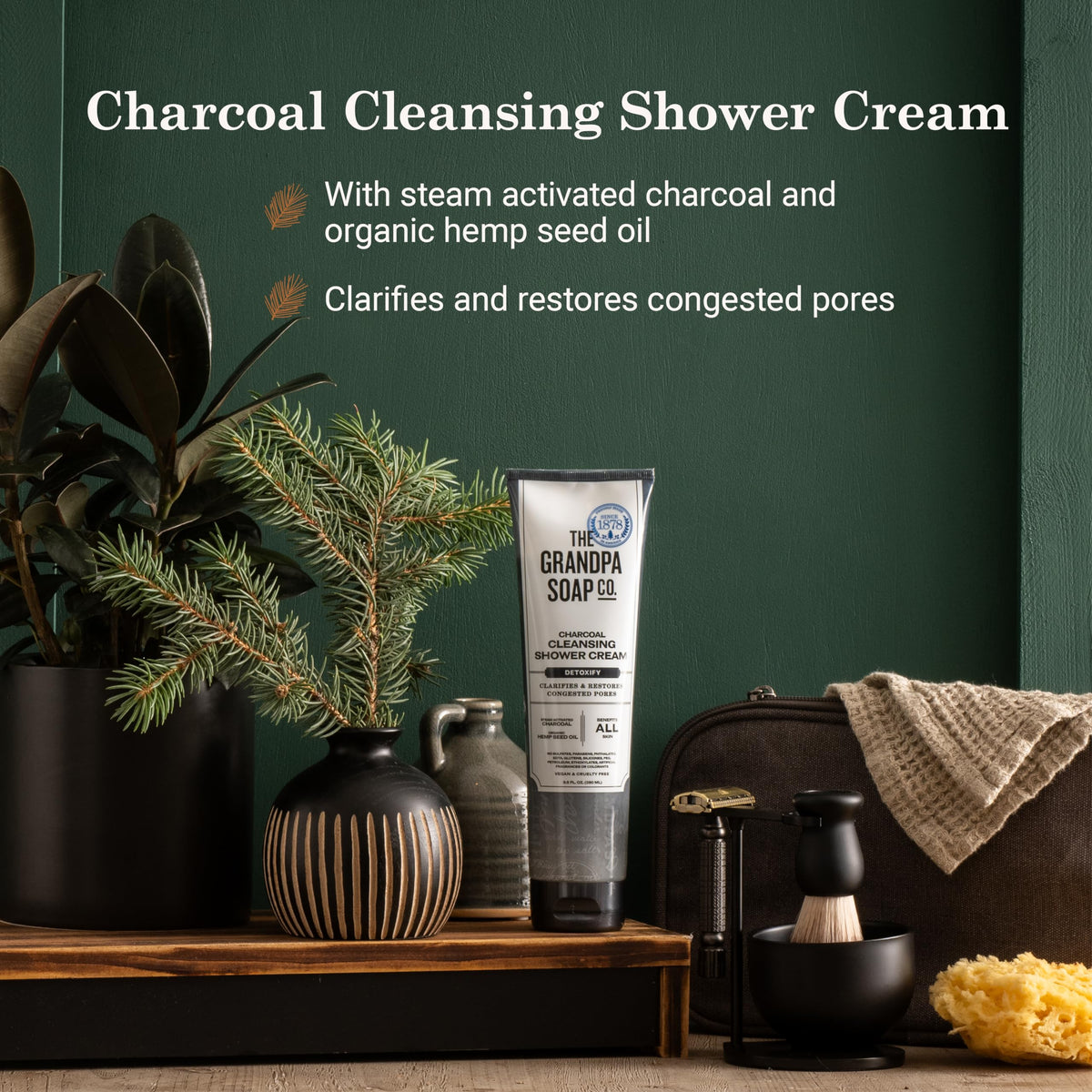 Close-up texture shows premium hemp oil blend nourishing skin after cleansing.