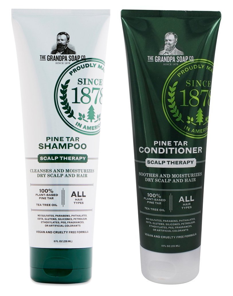 Grandpa's Pine Tar Shampoo and Conditioner bundle for scalp cleansing and hydration.