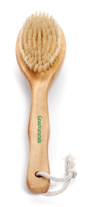 GranNaturals dry brushing brush closeup with natural bristles for exfoliation