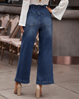 GRAPENT baggy jeans drawstring waistband; comfortable, adjustable fit.