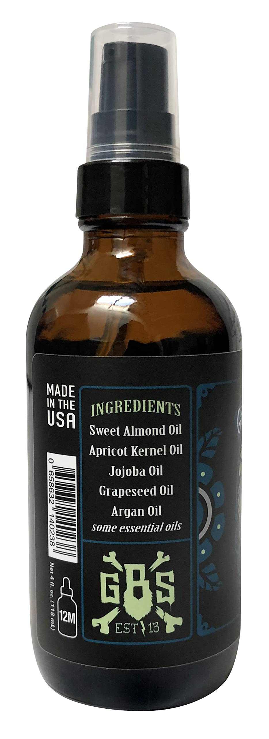 Grave Before Shave leather-cedarwood beard oil label closeup showing natural ingredients for healthy grooming.