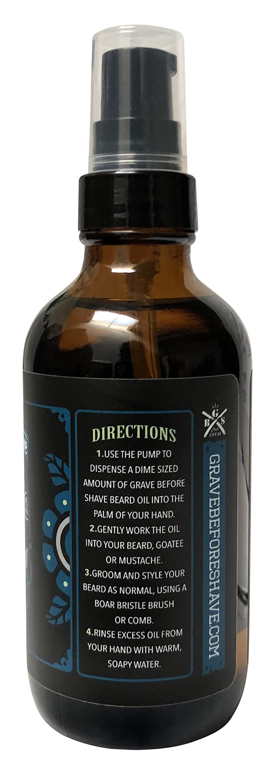 Grave Before Shave beard oil on wood surface ideal for everyday beard care.