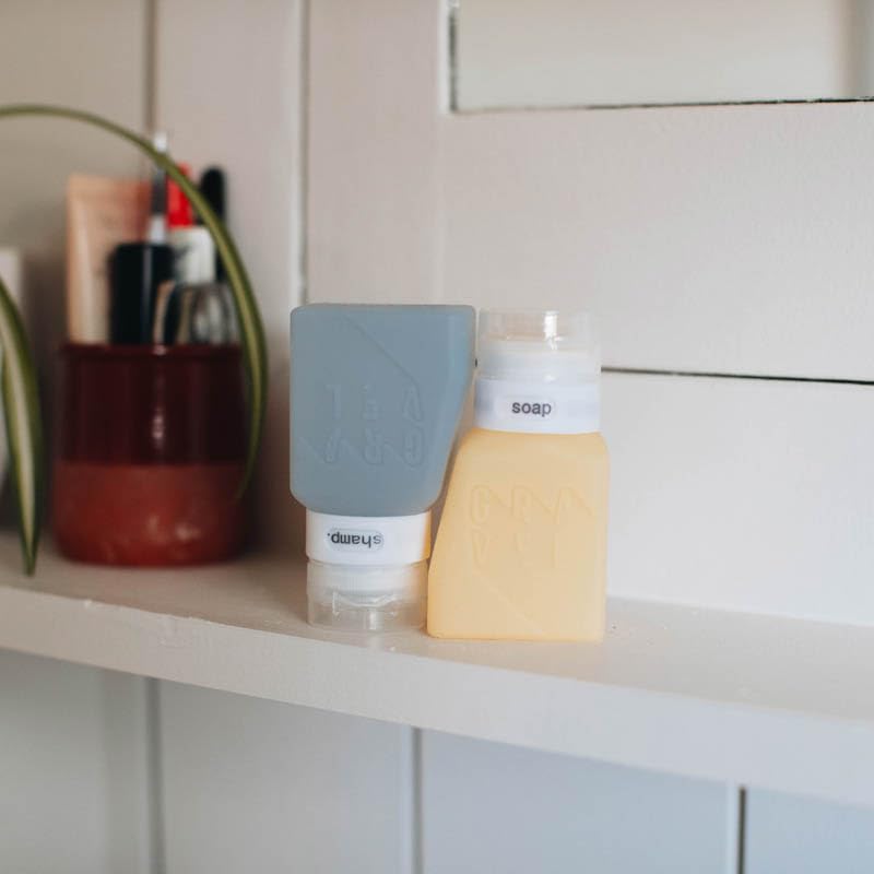 Gravel compact skincare travel bottles supporting tidy routines on the go.