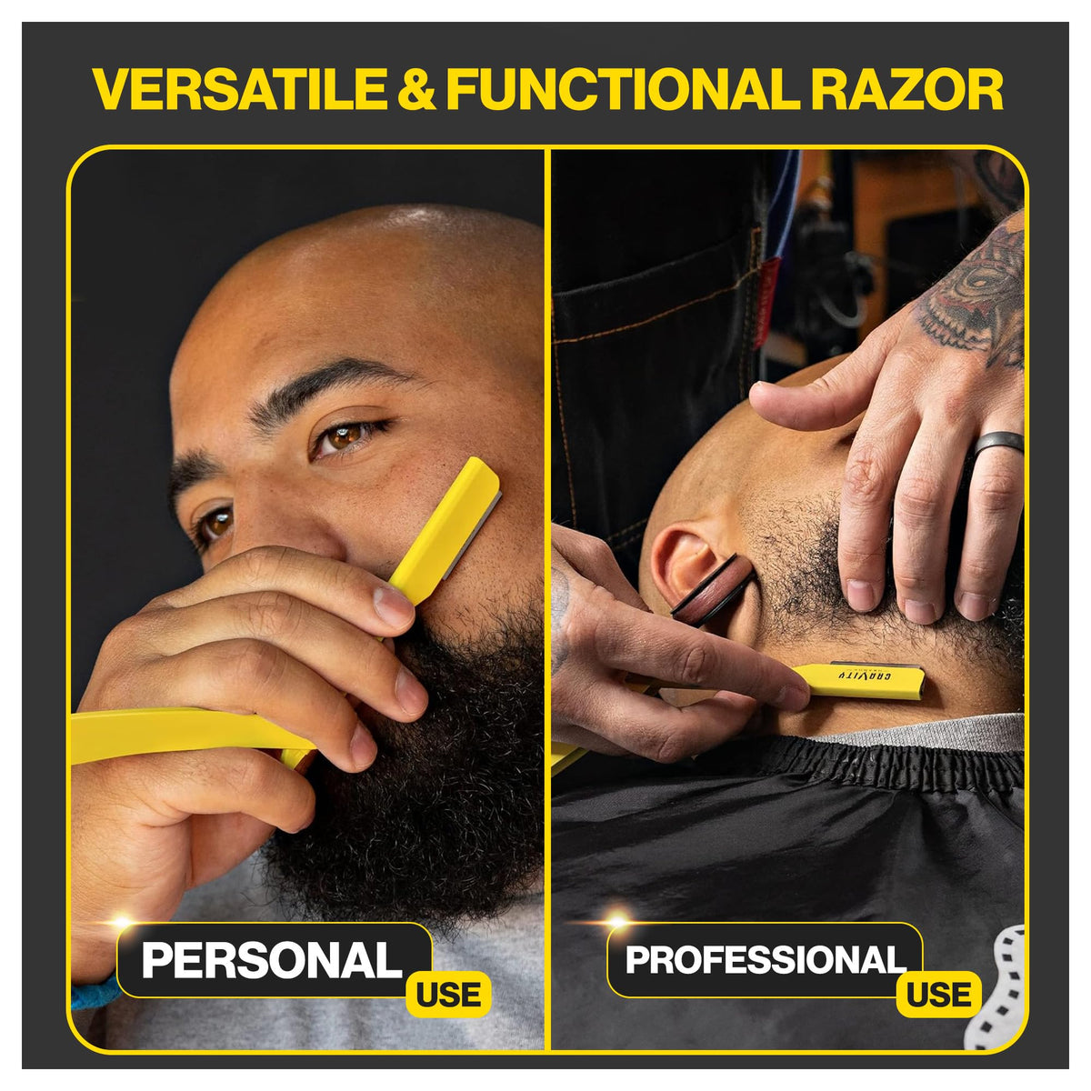 GRAVITY RAZORS colorful barber supplies show off bold yellow style