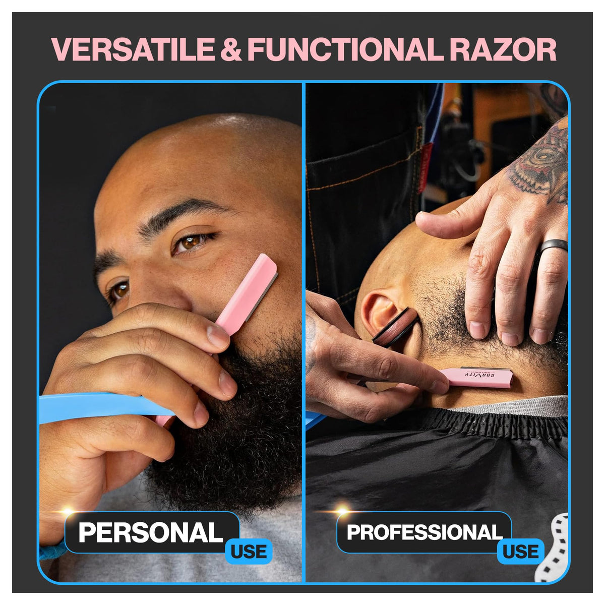 GRAVITY RAZORS colorful barber supplies stand out and aid grip.