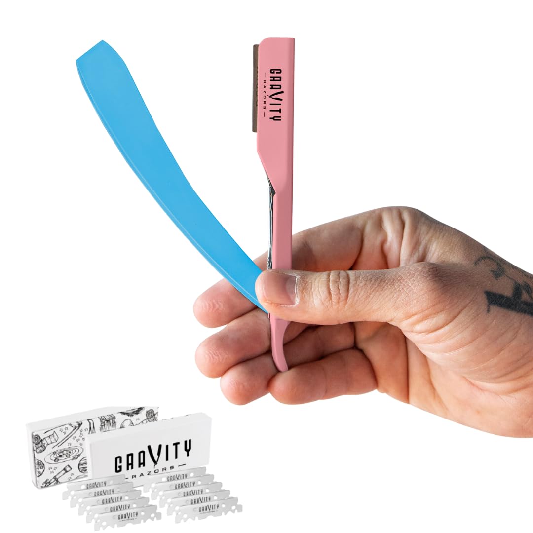 GRAVITY RAZORS Cotton Candy kit exposed for precise, professional shaving.