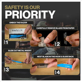 GRAVITY RAZORS ergonomic, balanced handle enhances control during grooming.