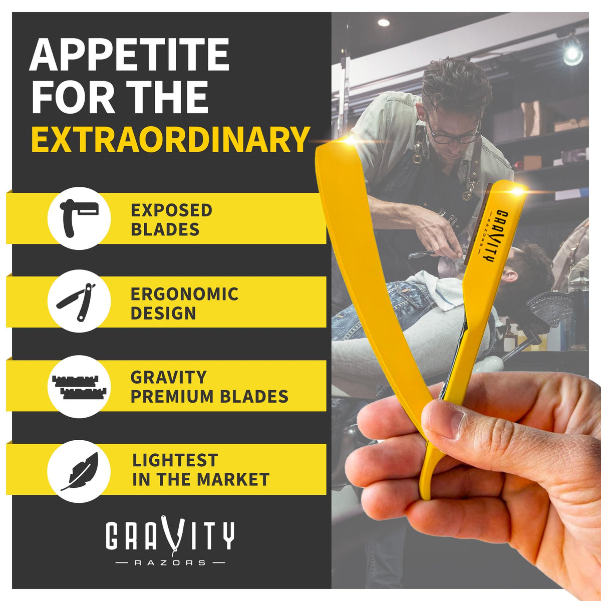 GRAVITY RAZORS ergonomic straight razor designed for comfortable control