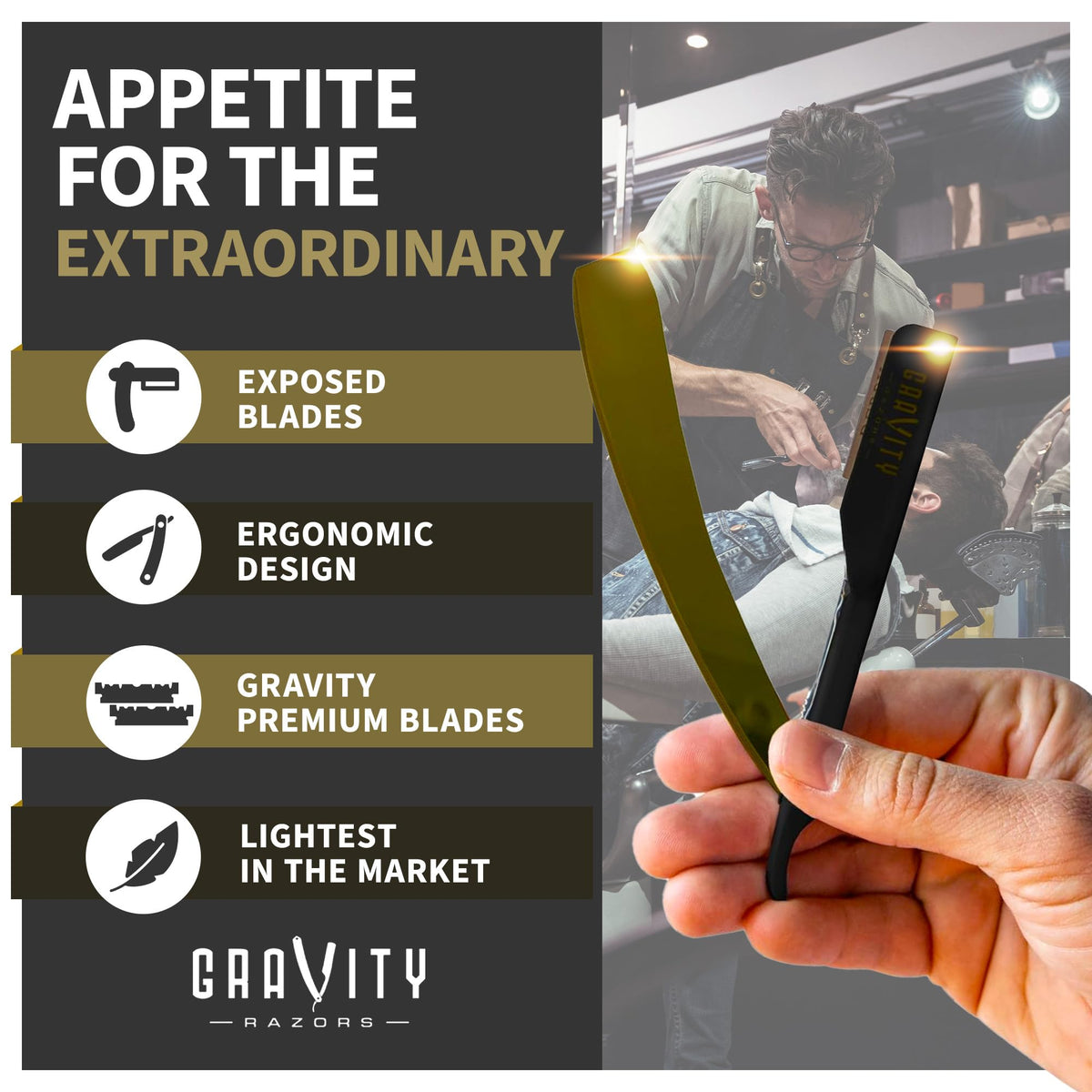 GRAVITY RAZORS powder-coated finish provides durable, confident grip during use.