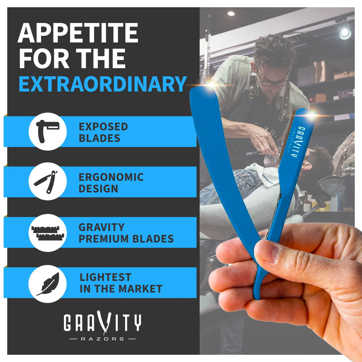 GRAVITY RAZORS stainless steel insert for quick blade loading.