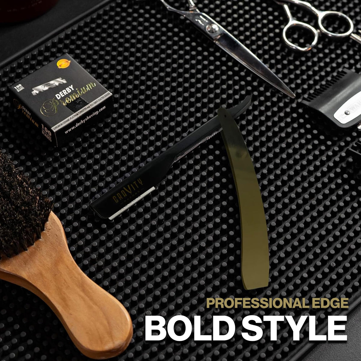 GRAVITY RAZORS stainless steel insert eases blade loading for quick setup.
