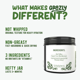 Closeup of Grazly balm texture showing rich cream for skin nourishment.