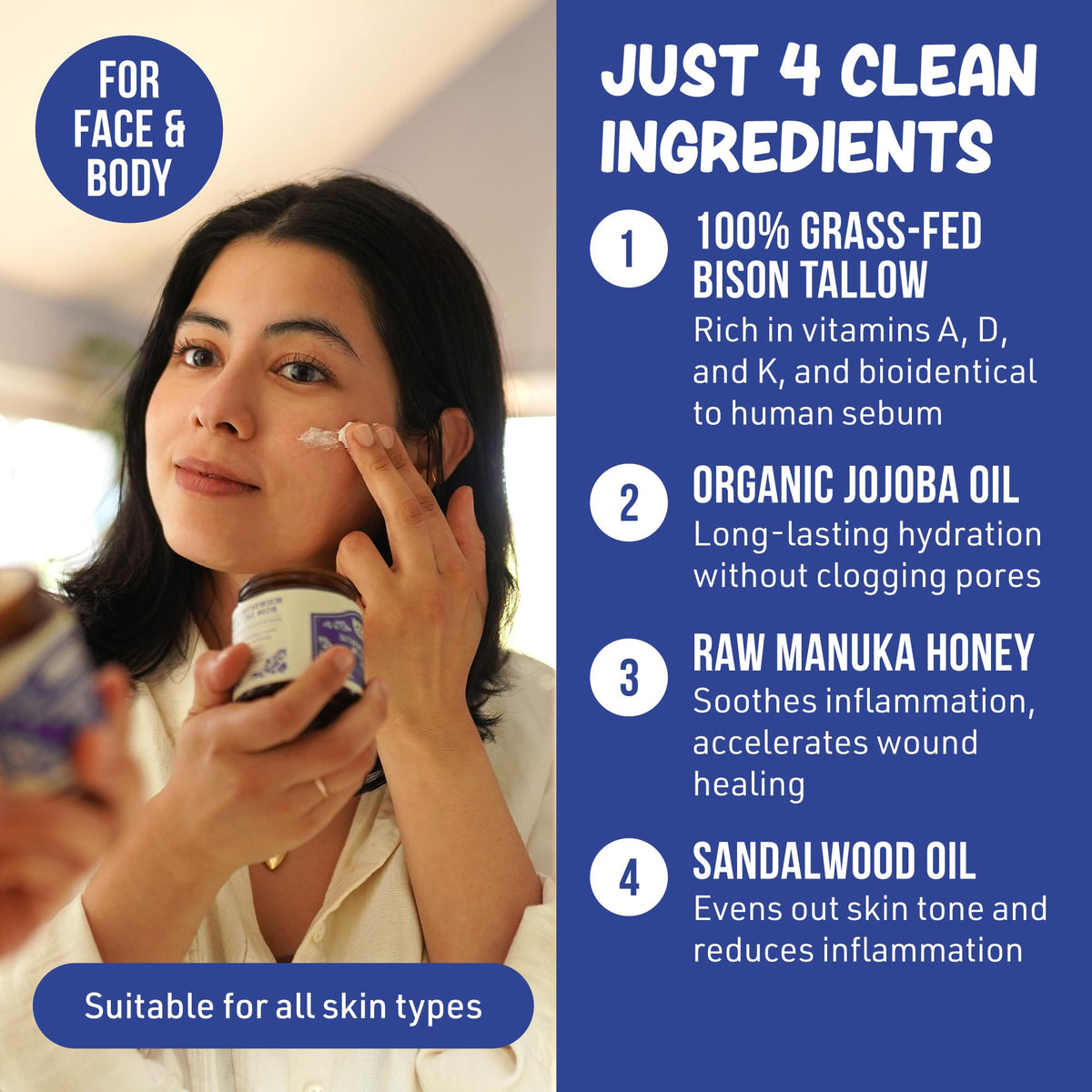 Grazly balm on face for non-greasy hydration and balance