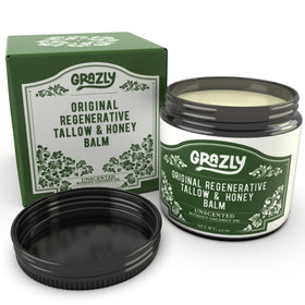 Grazly Original Beef Tallow Manuka Honey Balm jar for deep hydration and barrier support.