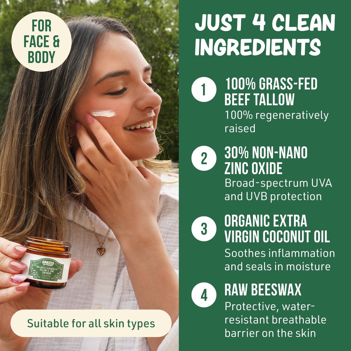 Grazly sunscreen texture spread across skin shows lightweight hydration.