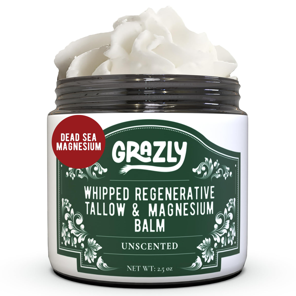 Grazly Whipped Beef Tallow Unscented Jar offers rich, fast-absorbing moisture.