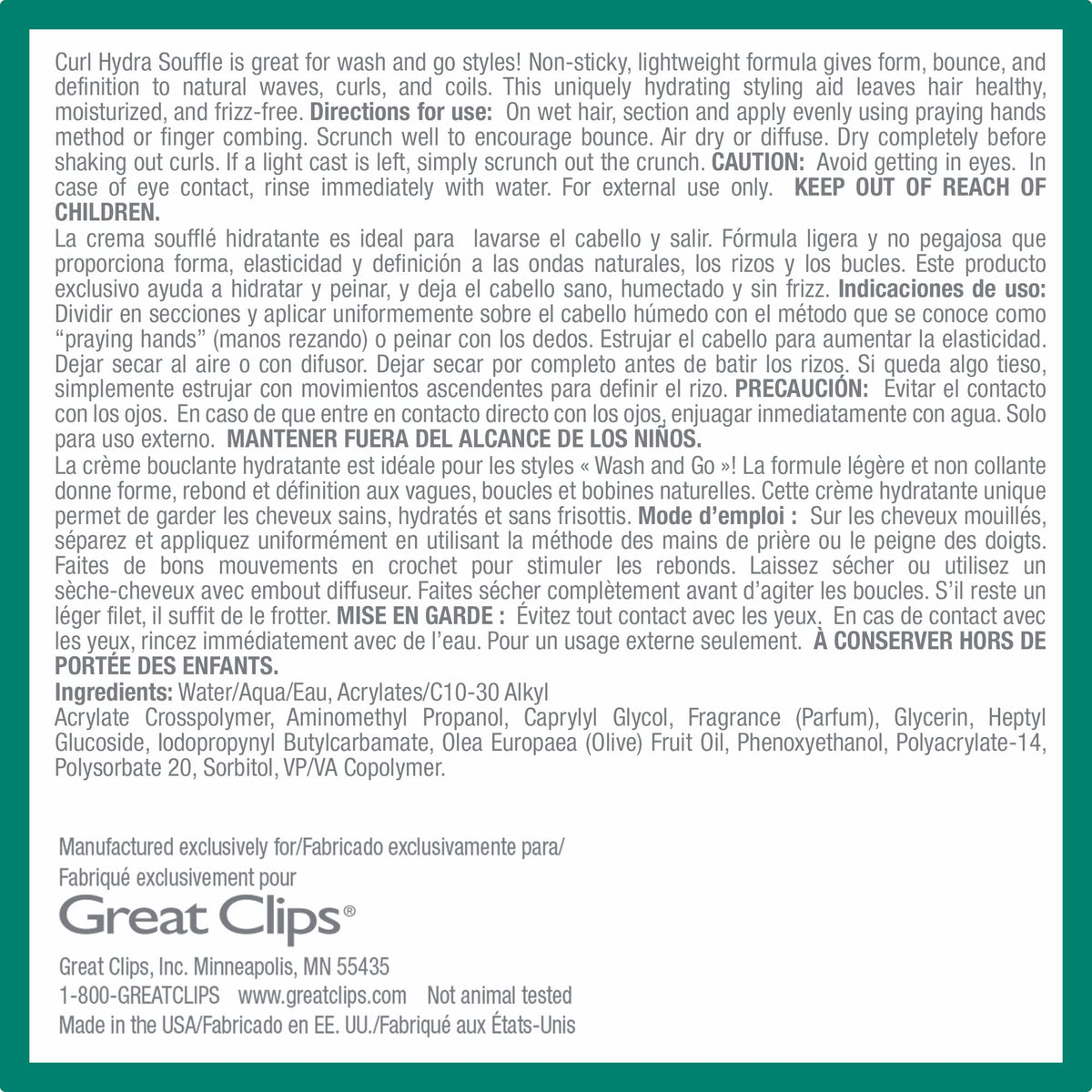 Great Clips Curl Hydra Souffle applied with hands for wash-and-go styling