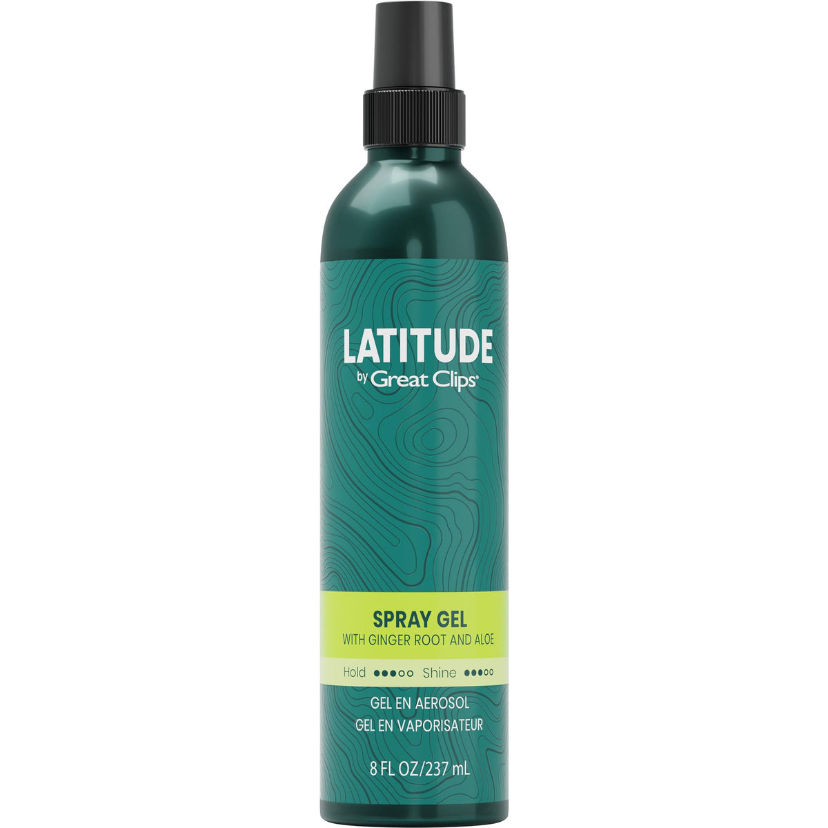 Great Clips Latitude Spray Gel bottle offers lasting hold with natural shine.