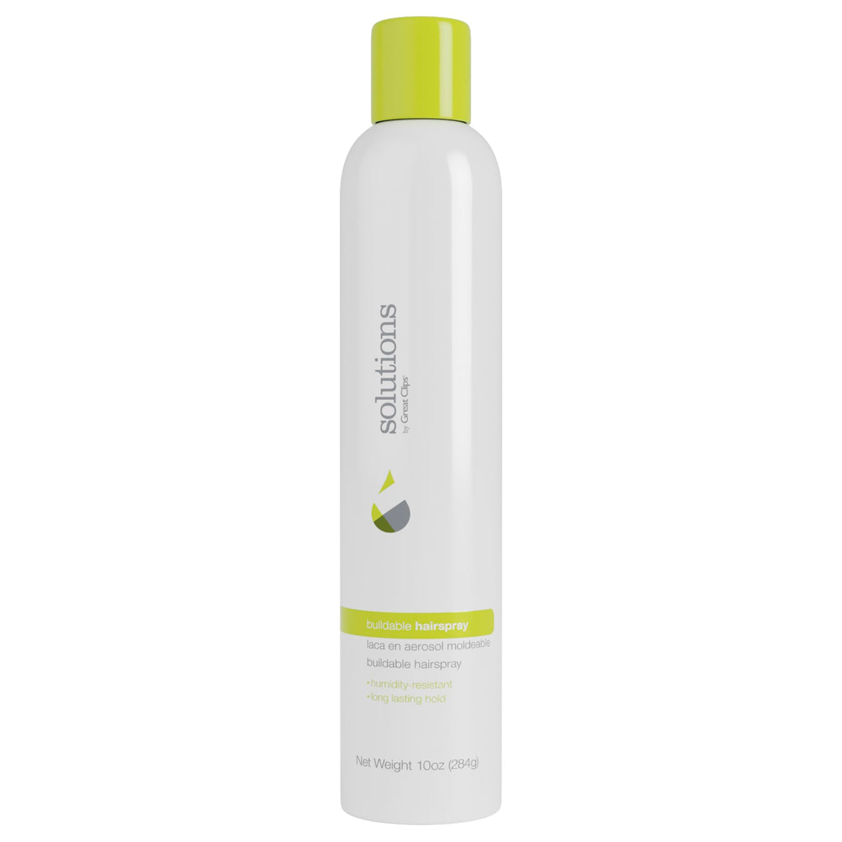 Great Clips Solutions Buildable Hairspray 10oz bottle for lasting hold and shine.